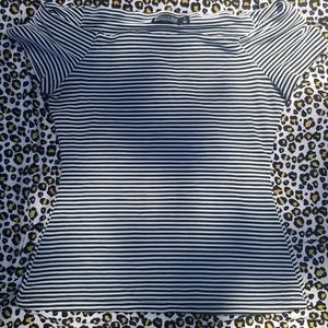 Black and white striped boat neck top